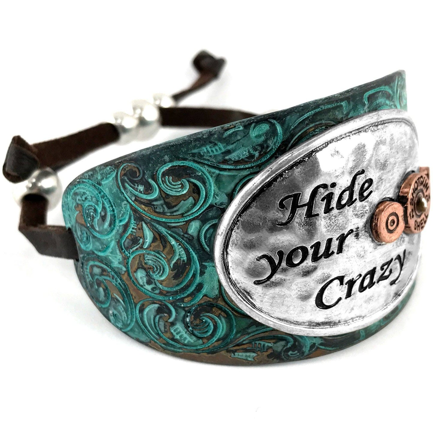 Hide Your Crazy Bullet Western Bracelet Cuff With Patina Finish For Rugged Yet Refined Western Style