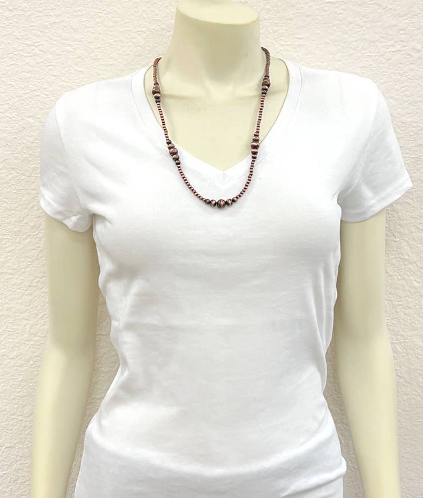 Handmade Western Copper Tone Bead Necklace With 5 Inch Extender 22 To 27 Inches