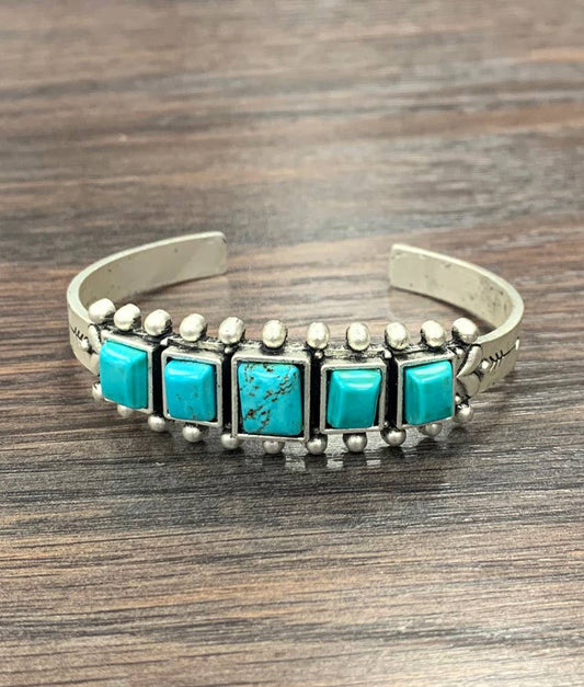 Navajo Style Square Graduated Turquoise Cuff Bracelet Natural Stone