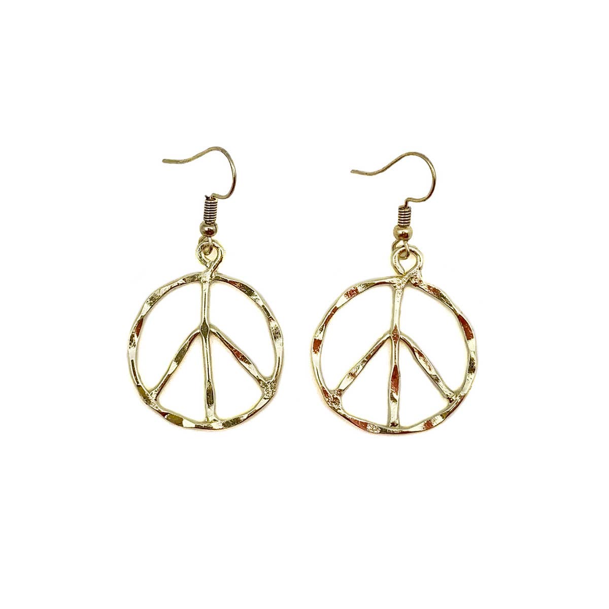 Handcrafted Hippie Gold Plated Peace Sign Wire Drop Earrings