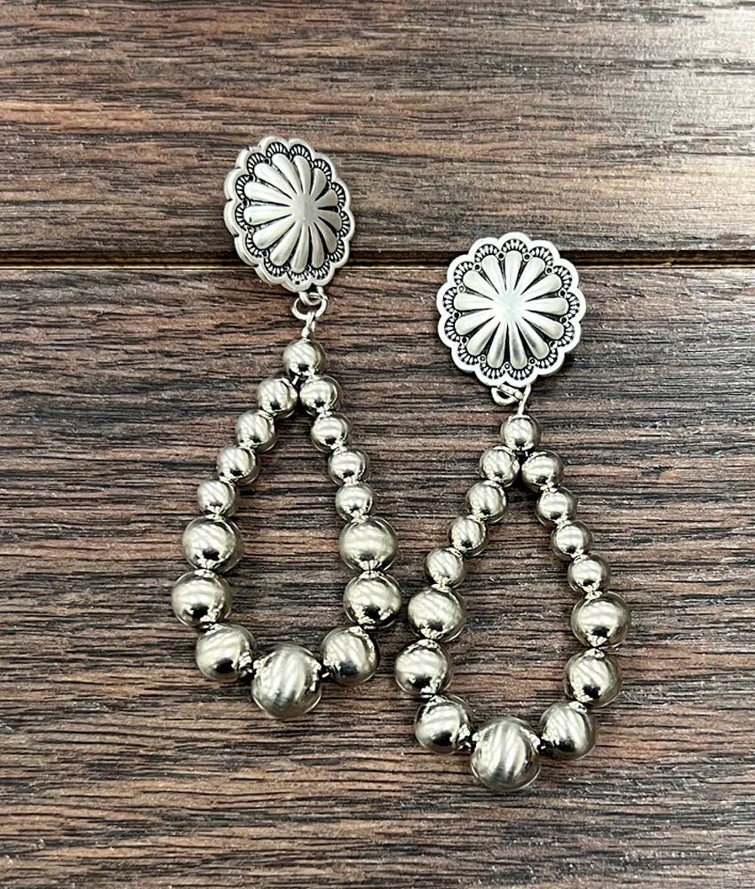 Handmade Graduated Silver Navajo Bead Pearl Post Earrings