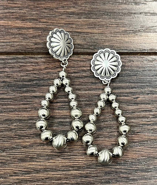 Handmade Graduated Silver Navajo Bead Pearl Post Earrings