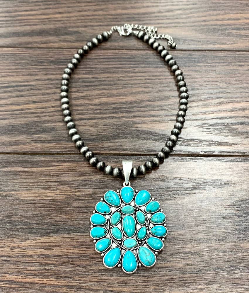 Navajo Turquoise Necklace 16 To 21 Inch 8mm Beads Pendant