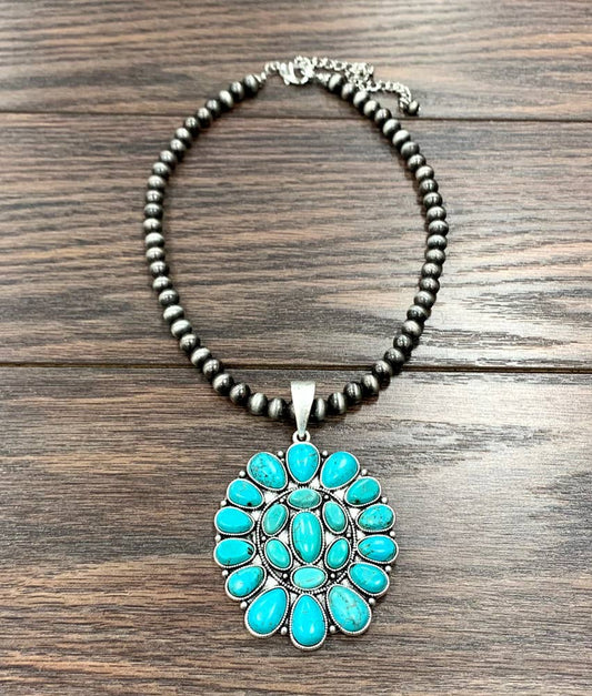 Navajo Turquoise Necklace 16 To 21 Inch 8mm Beads Pendant