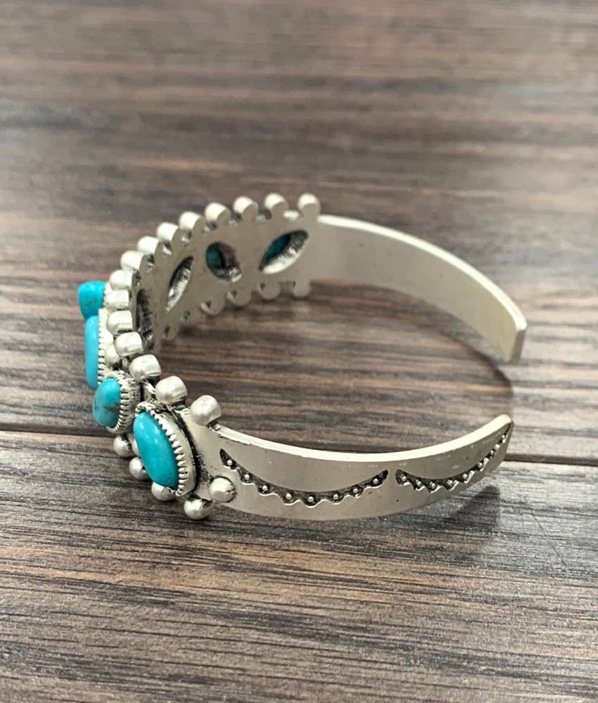 Navajo Turquoise Natural Stone Cuff Bracelet Antique Silver Plate