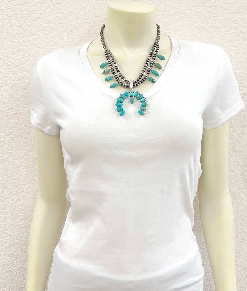 Squash Blossom Turquoise Necklace 18 to 23 Inch Extender