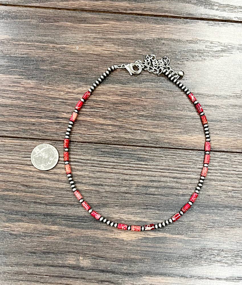 Handmade Navajo Style Bead and Cylindrical Gemstone Necklace 16 to 21 Inches