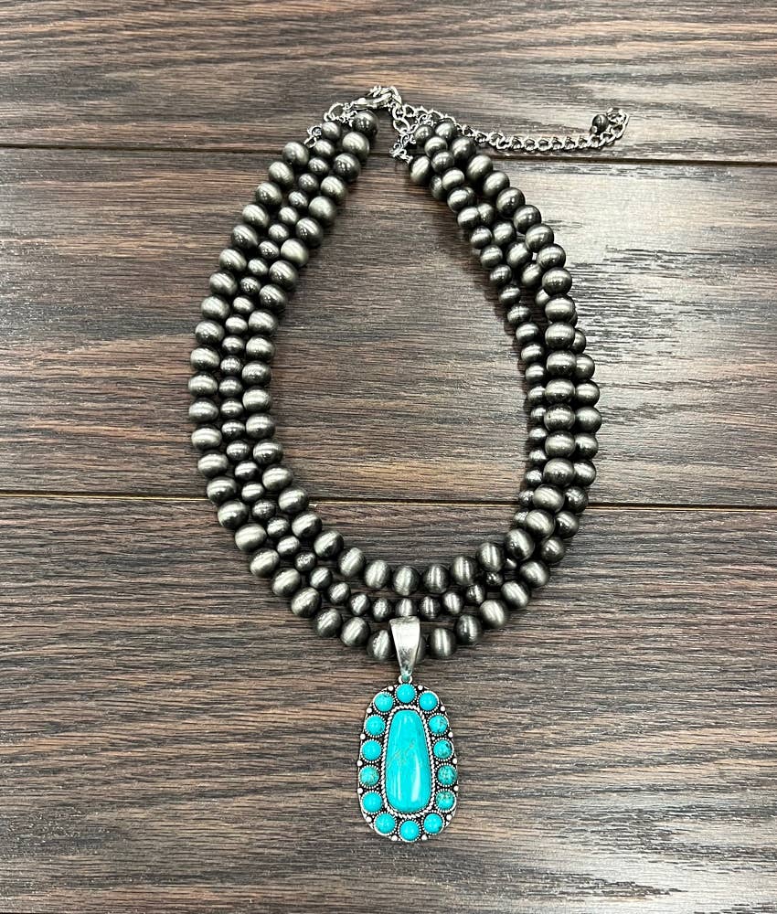 Handmade Navajo Turquoise Bead Necklace 3 Strand 18 23