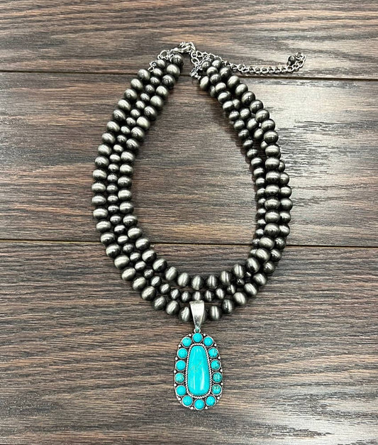 Handmade Navajo Turquoise Bead Necklace 3 Strand 18 23
