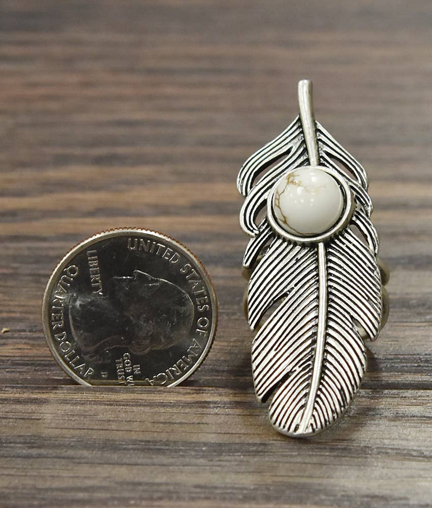 Navajo Feather White Turquoise Adjustable Statement Cuff Ring for All Sizes