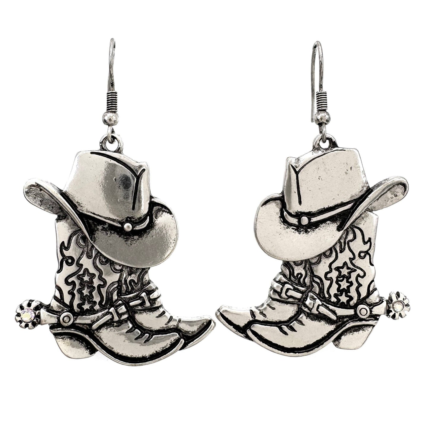 Western Cowboy Hat And Boots With Spurs Earrings Set For Fun Cowgirl