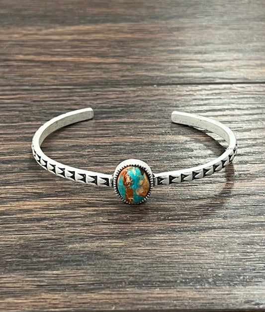 Oval Natural Gemstone Cuff Bracelet, Antique Silver Nickel Free