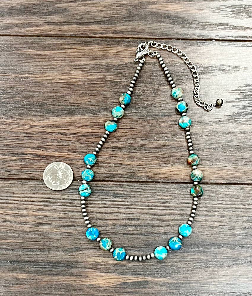 Handmade Rondelle Blue and Silver Gemstone Necklace
