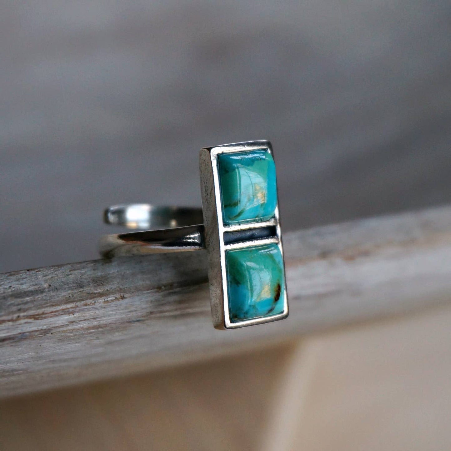 Boho Native American Turquoise Dream Sterling Silver Adjustable Ring, Gift Box