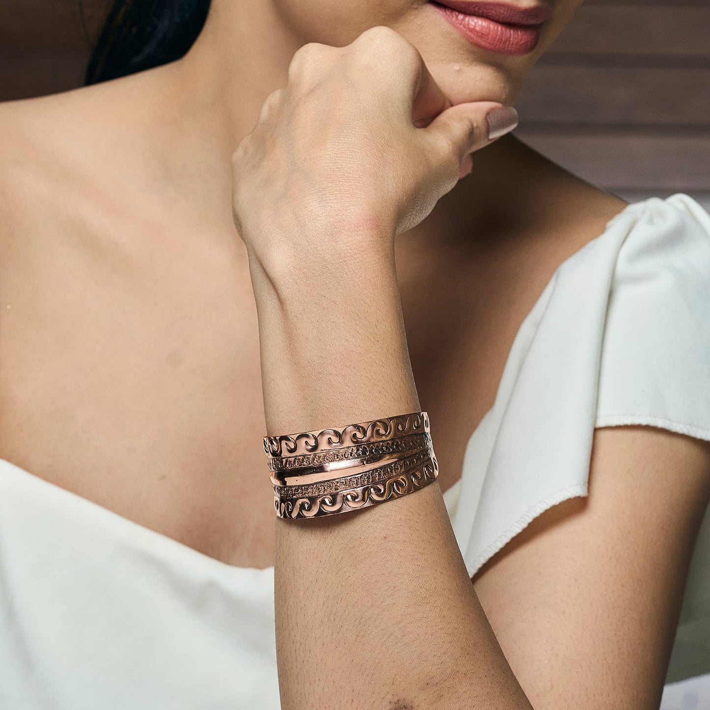 Ocean Wave Copper Cuff With Scrollwork Handcrafted Jewelry