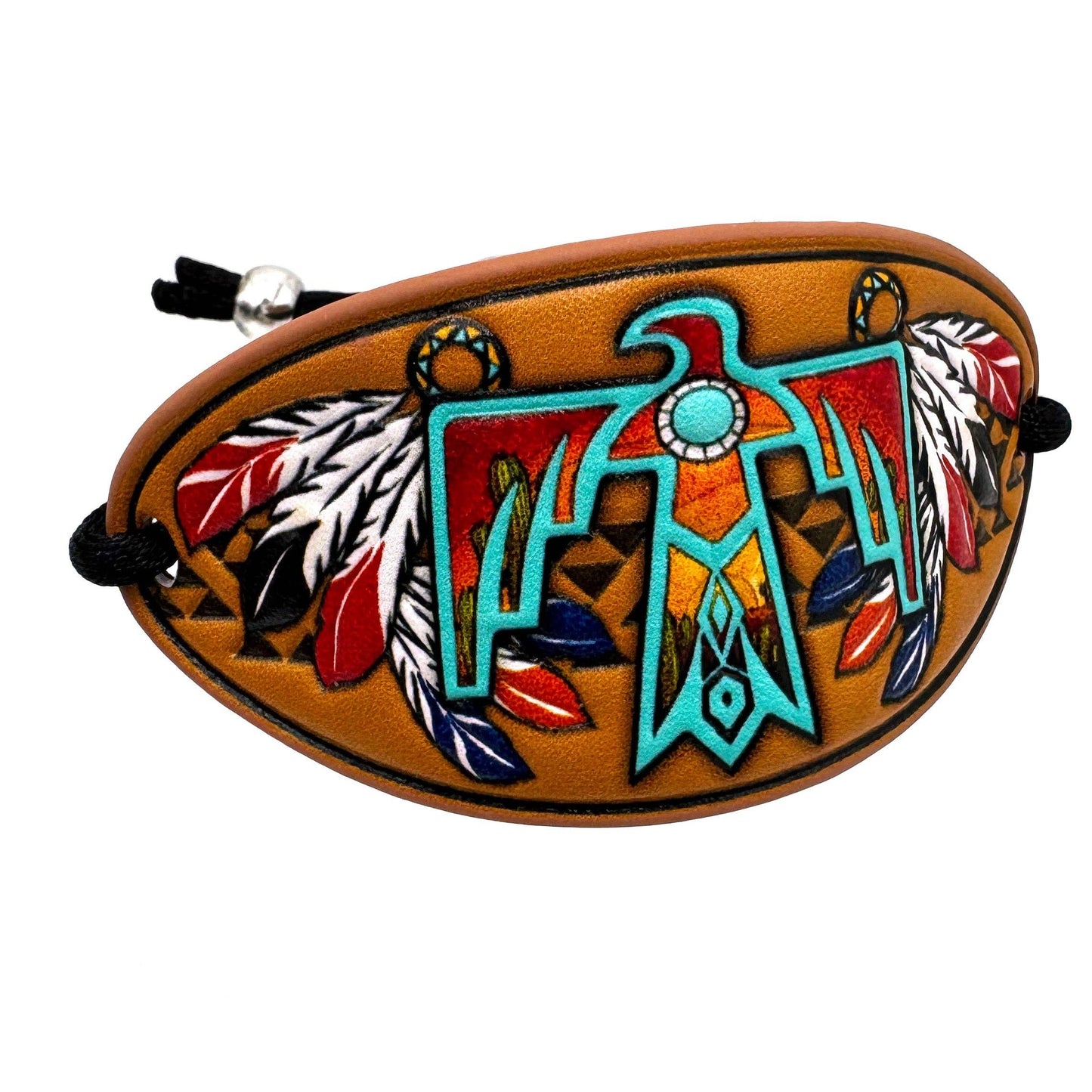 Native Thunderbird Leather Carved Cuff Bracelet Handcrafted Native American Style Power Accessory