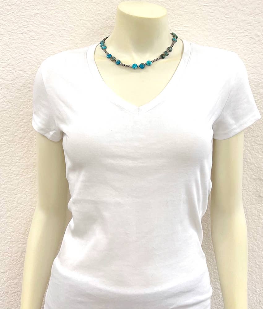 Handmade Rondelle Blue and Silver Gemstone Necklace