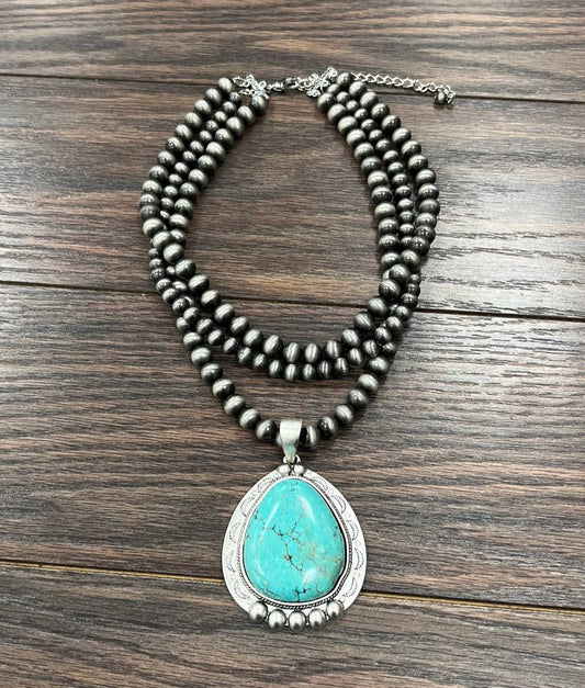 Navajo Turquoise Three Strand Adjustable Necklace Pendant