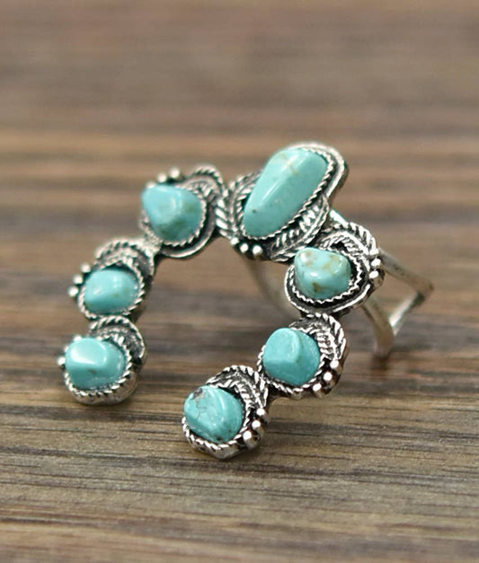 Boho Squash Turquoise Adjustable Statement Cuff Ring for Unique Style