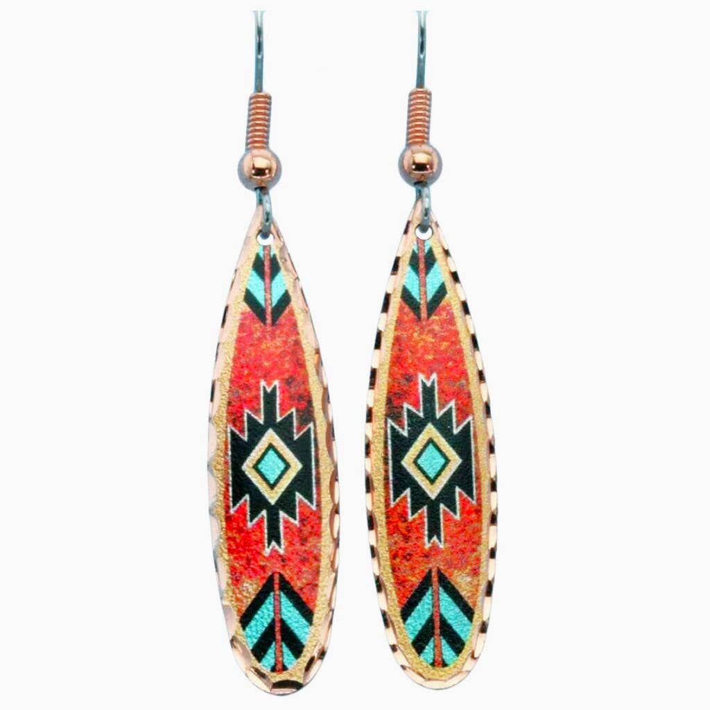 Boho Native American Navajo Red and Turquoise Copper Earrings, gift Box - Silver Elegant