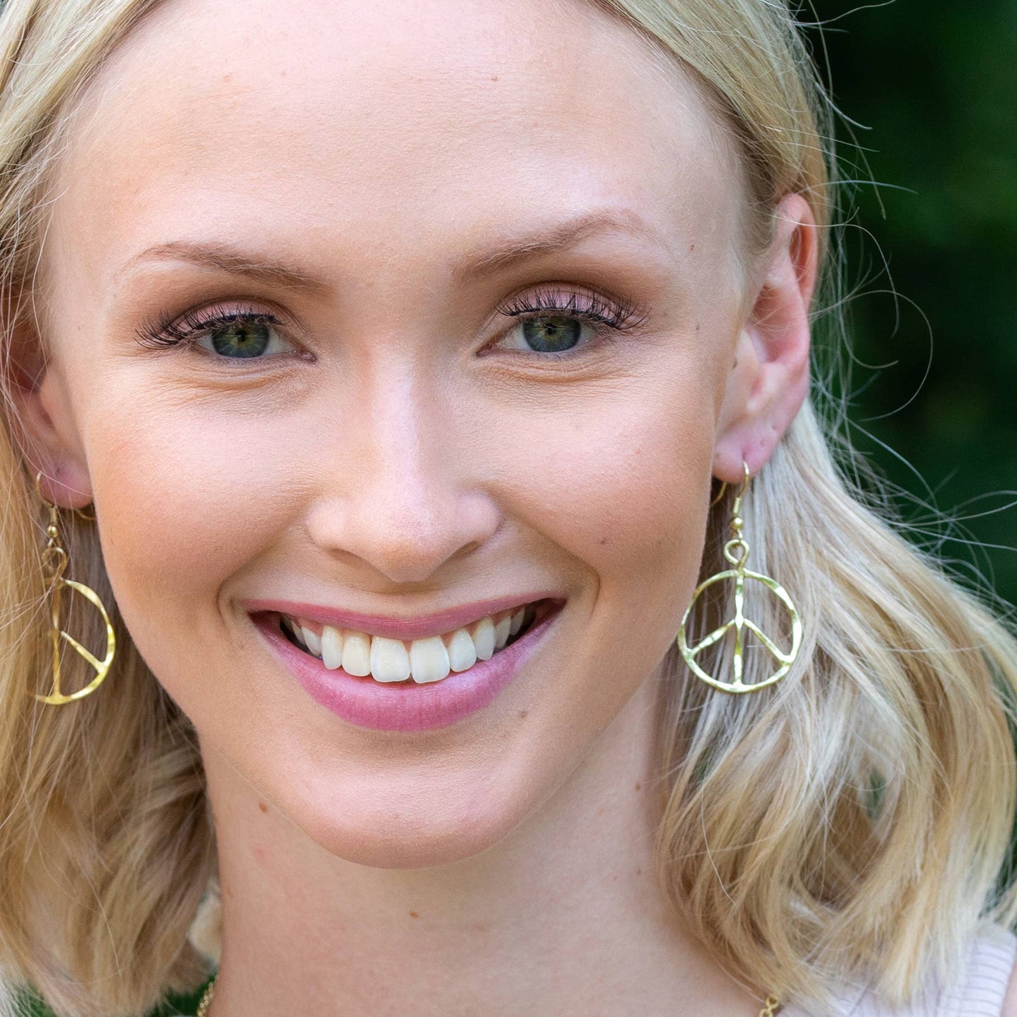 Handcrafted Hippie Gold Plated Peace Sign Wire Drop Earrings