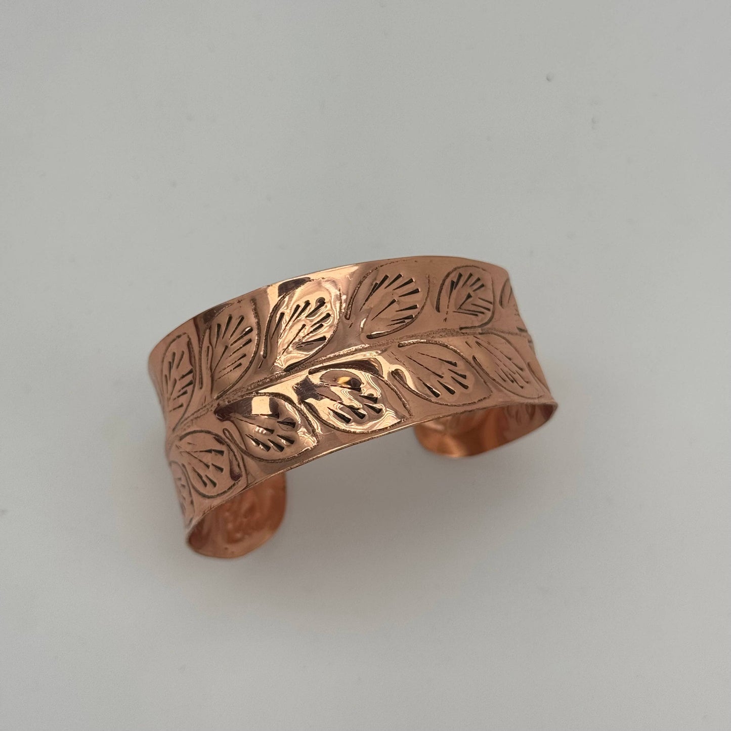 Handcrafted Copper Leaf Trail Cuff With Etched Leaf Design