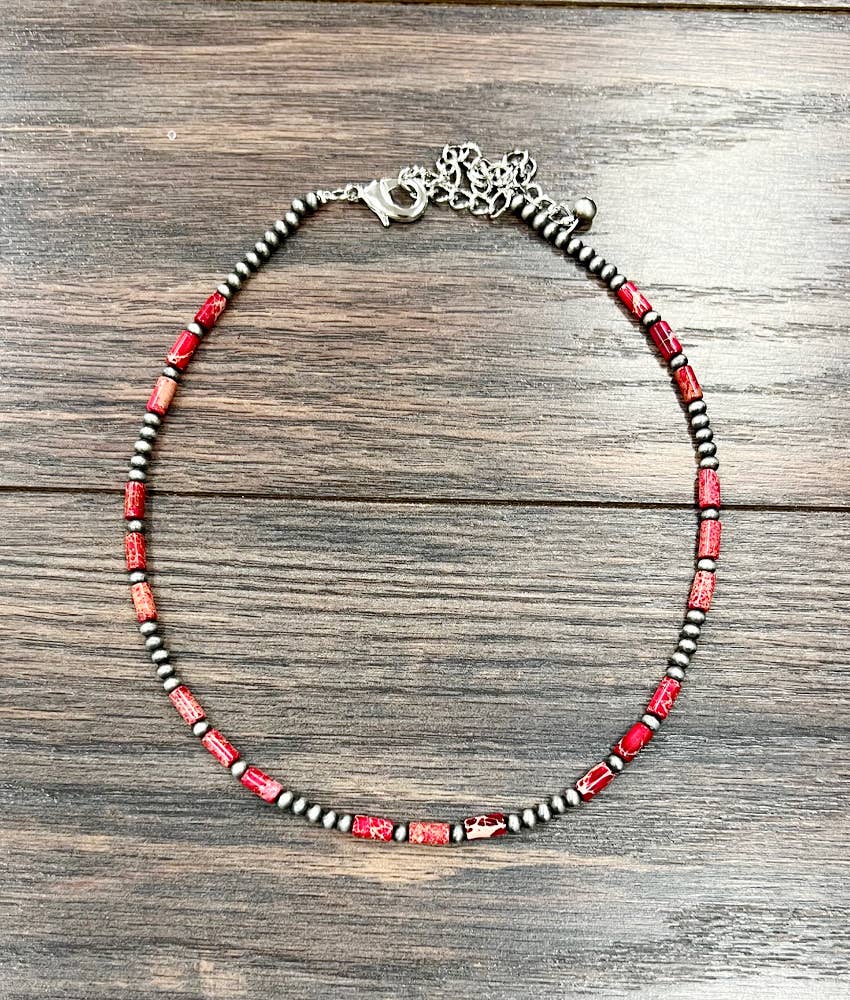 Handmade Navajo Style Bead and Cylindrical Gemstone Necklace 16 to 21 Inches