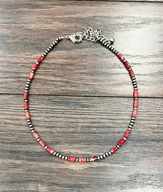 Handmade Navajo Style Bead and Cylindrical Gemstone Necklace 16 to 21 Inches