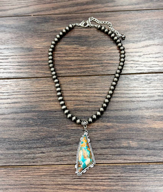 Western Gemstone Necklace Adjustable 16 To 21 Inches With Navajo Style Beads