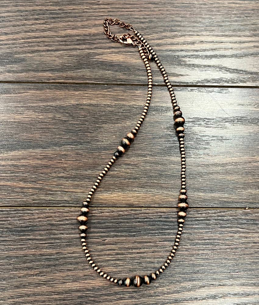 Handmade Western Copper Tone Bead Necklace With 5 Inch Extender 22 To 27 Inches