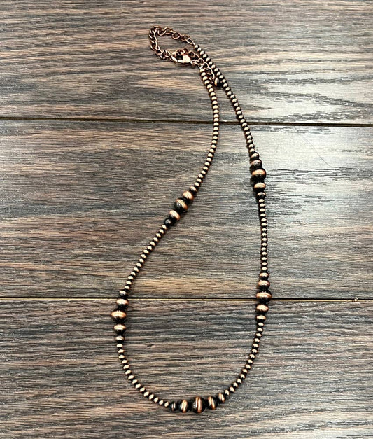 Handmade Western Copper Tone Bead Necklace With 5 Inch Extender 22 To 27 Inches