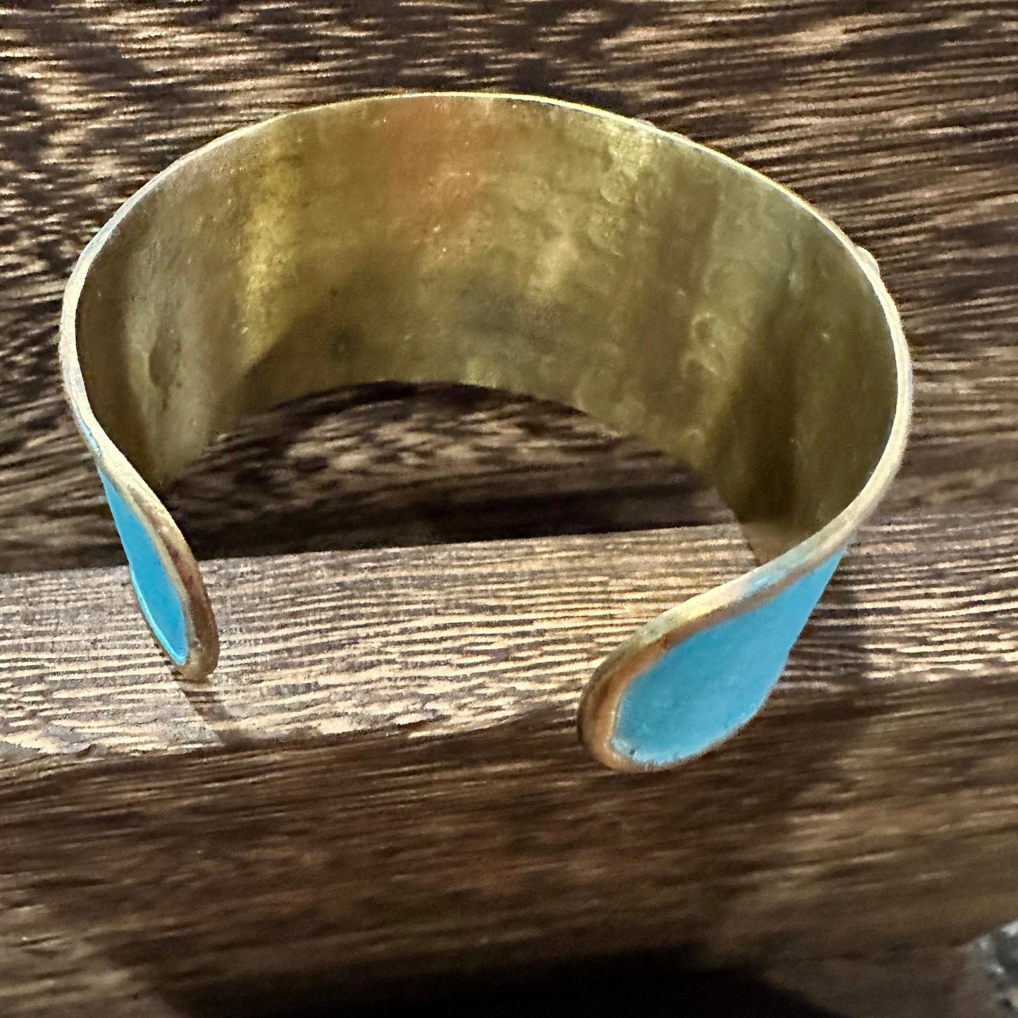 Aqua Patina Swirl Adjustable Cuff Bracelet Handcrafted 2 Inch Wide Brass Gift Boxed