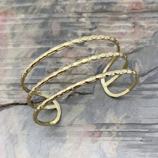 Gold Plated Adjustable Cuff Bracelet - 3 Textured BandsGold Plated Adjustable Cuff Bracelet - 3 Textured Bands - Premium  from Anju Jewelry - Just $20! Shop now at Silver Elegant