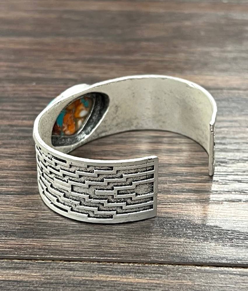 Big Navajo Natural Gemstone Cuff Bracelet With Antique Silver Finish
