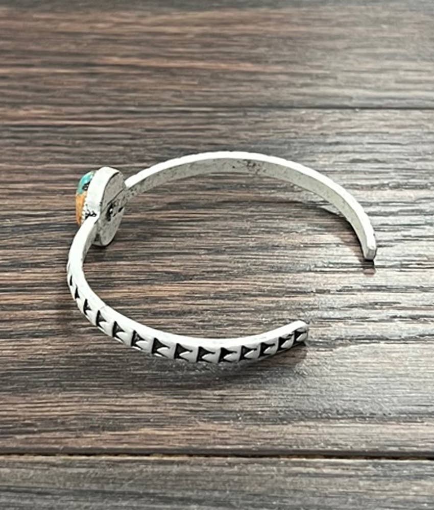 Oval Natural Gemstone Cuff Bracelet, Antique Silver Nickel Free