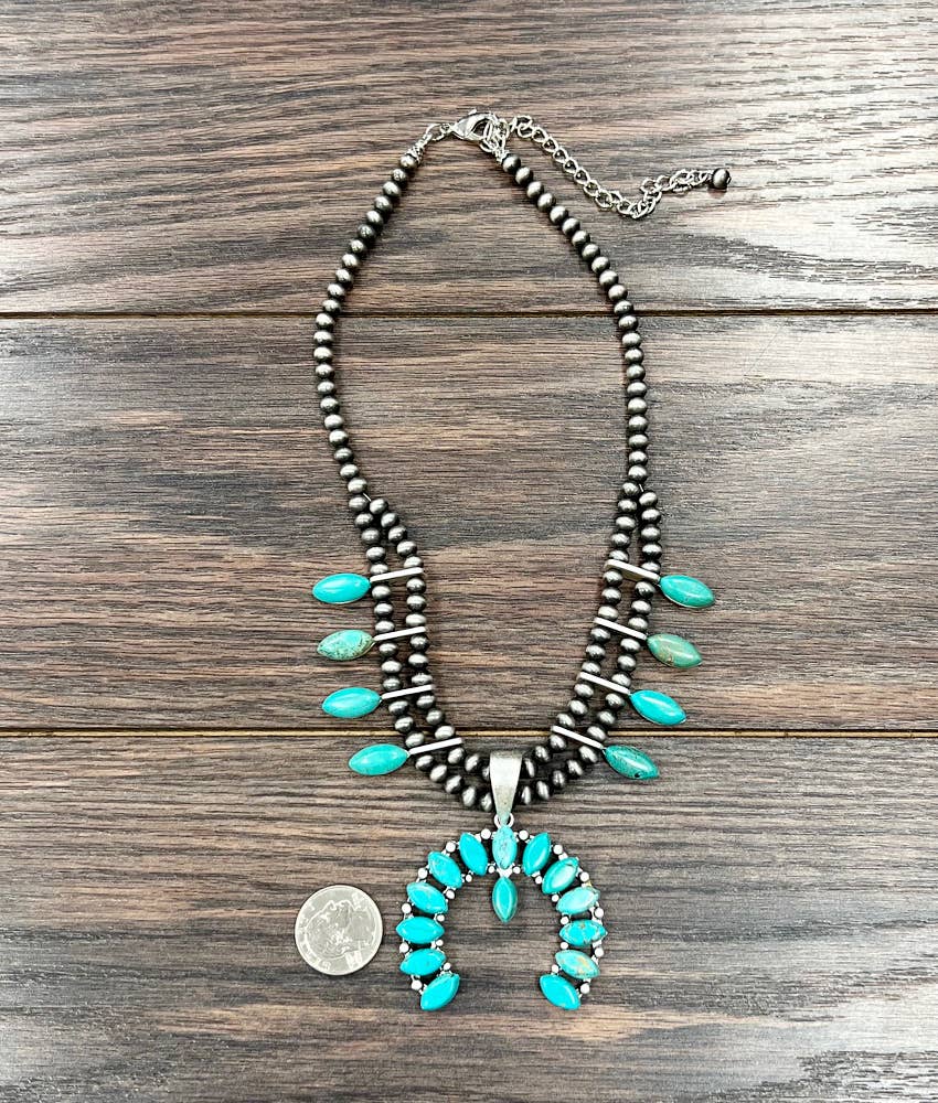 Squash Blossom Turquoise Necklace 18 to 23 Inch Extender