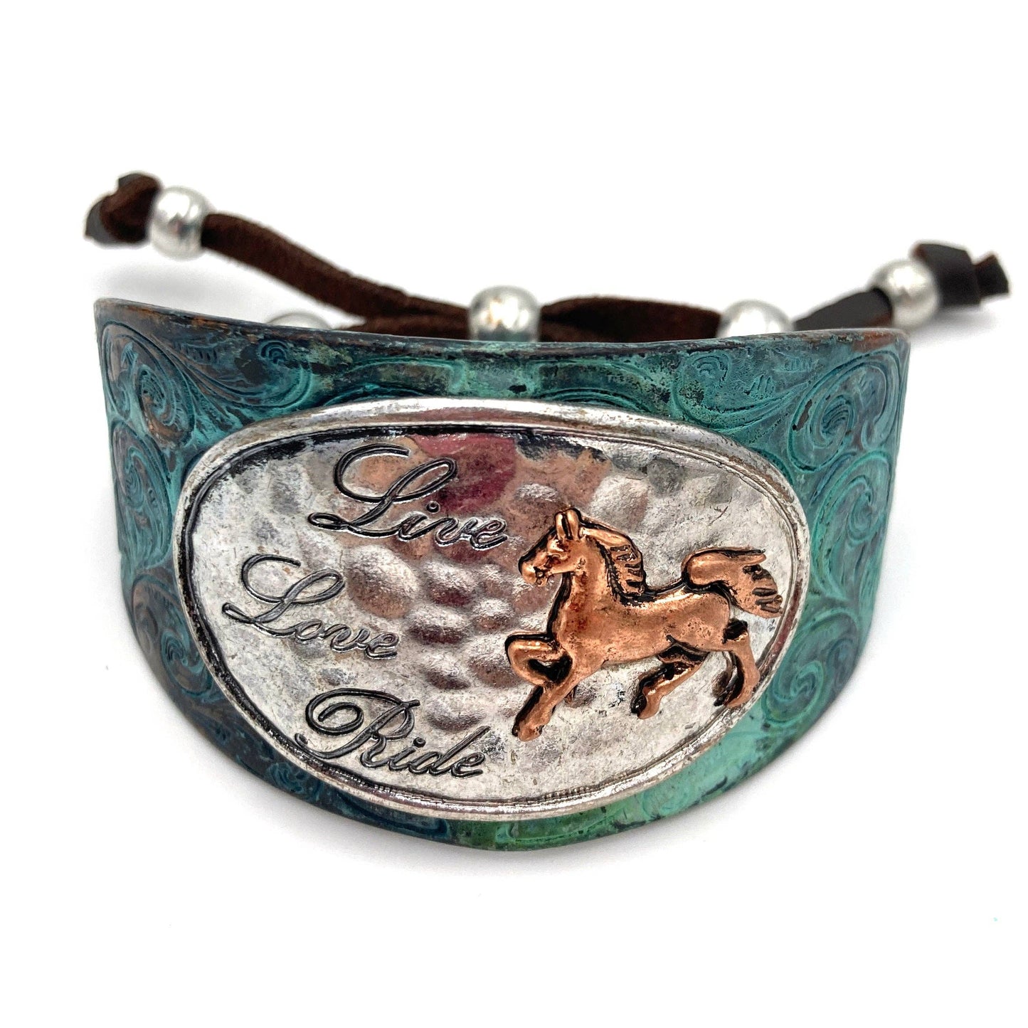 Live Love Ride Horse Western Bracelet Cuff Patina Finish