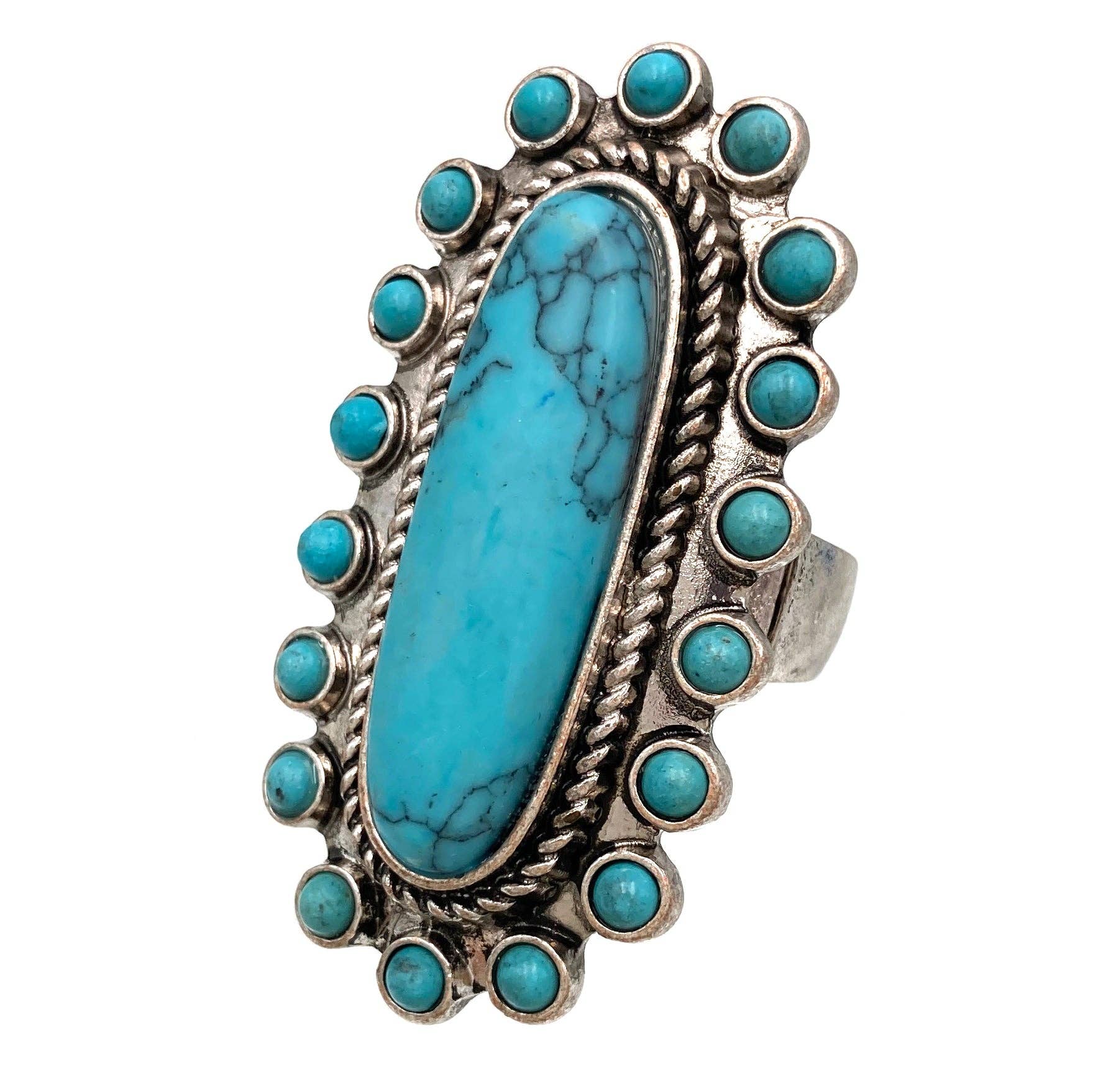 Turquoise Dream: Elegant Long Cabochon Ring - Silver Elegant