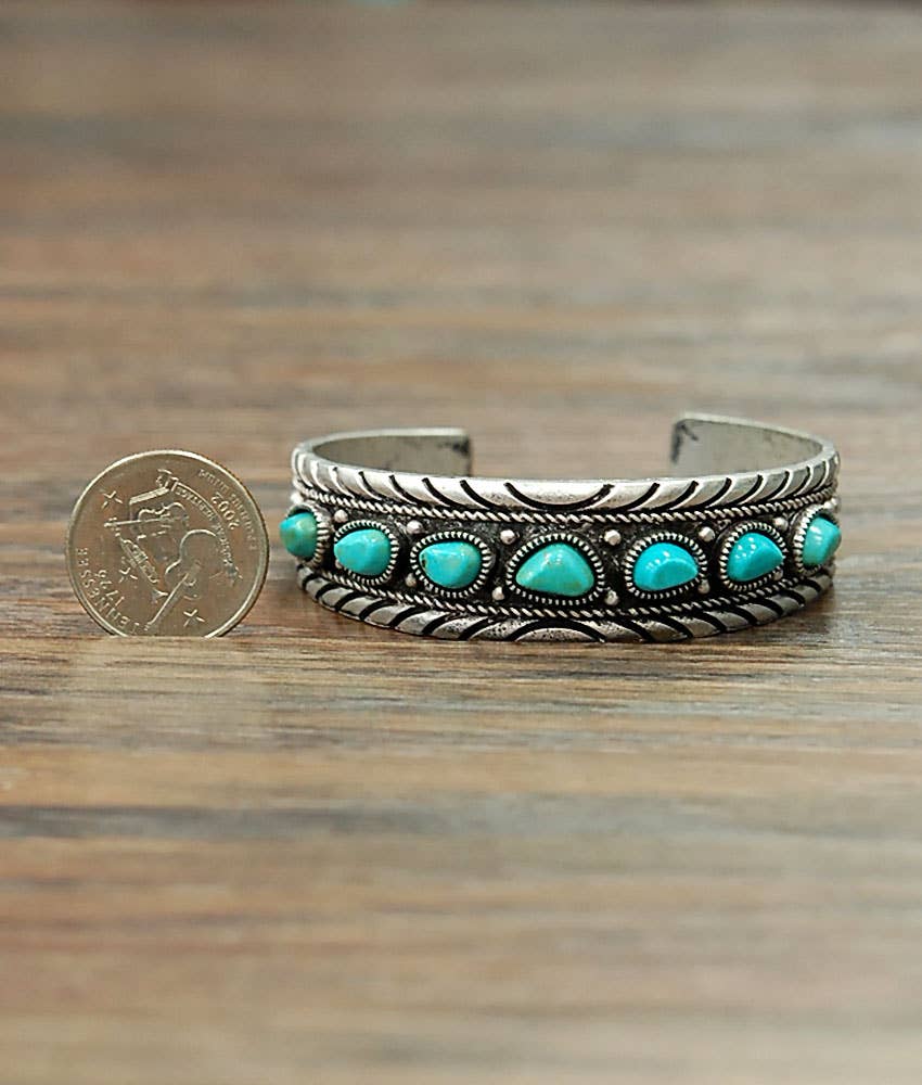 710824 Turquoise Cuff Bracelet with Natural Stone Charm
