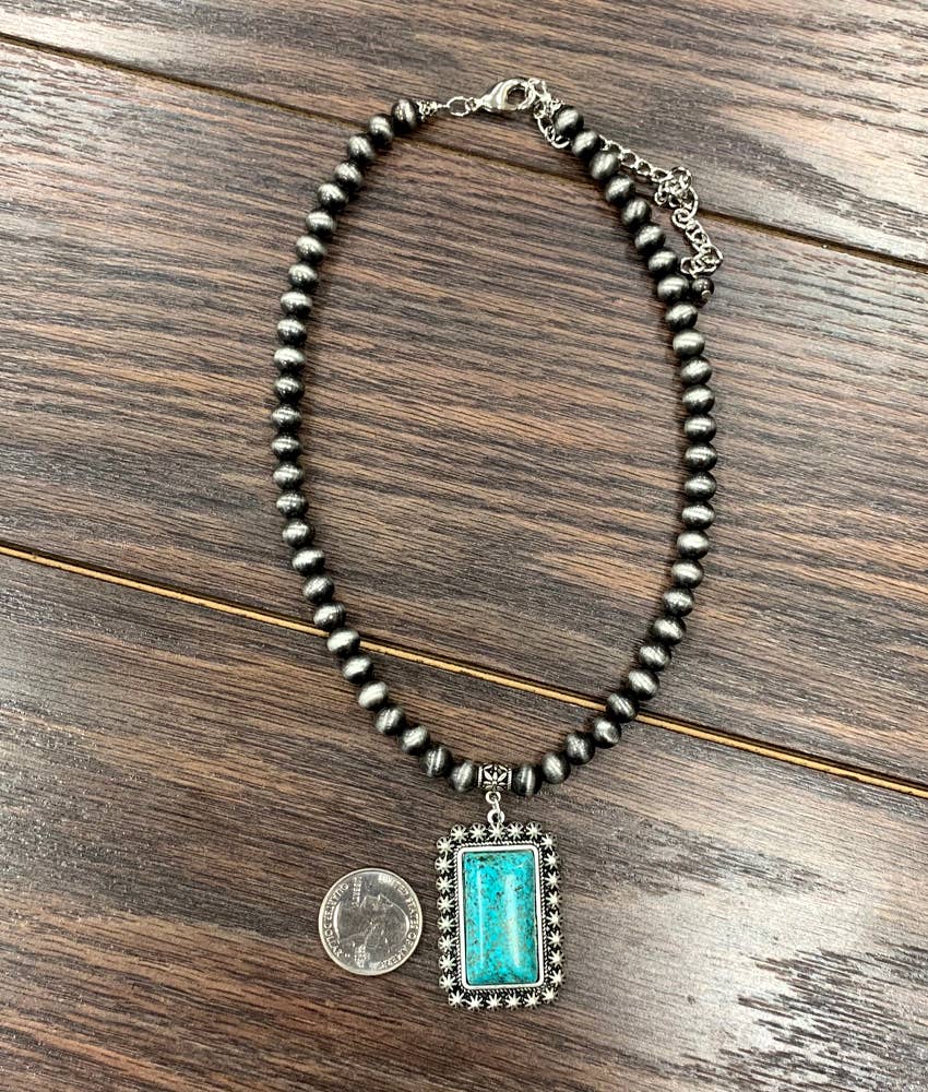Handmade Navajo Style Turquoise 4 mm Bead Necklace with Pendant 16 to 21 Inches