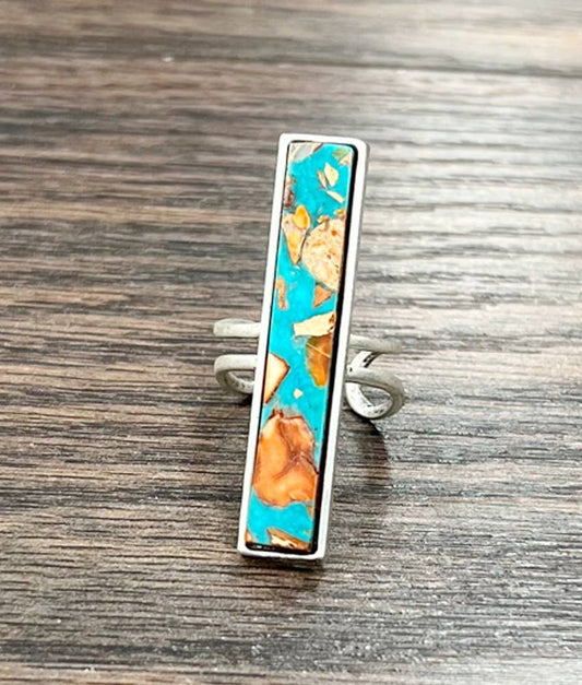 Boho Southwestern Bar Gemstone Adjustable Statement Cuff Ring for Unique Style