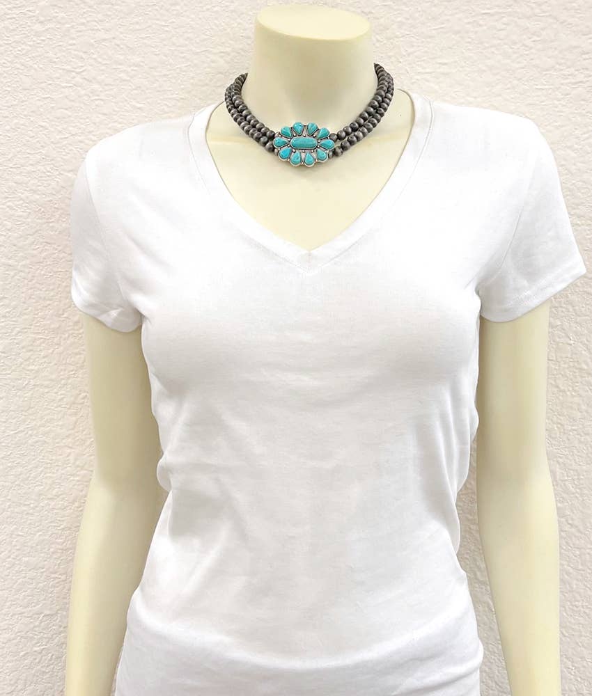 Handmade Navajo Turquoise Two Strand Necklace 16 to 21