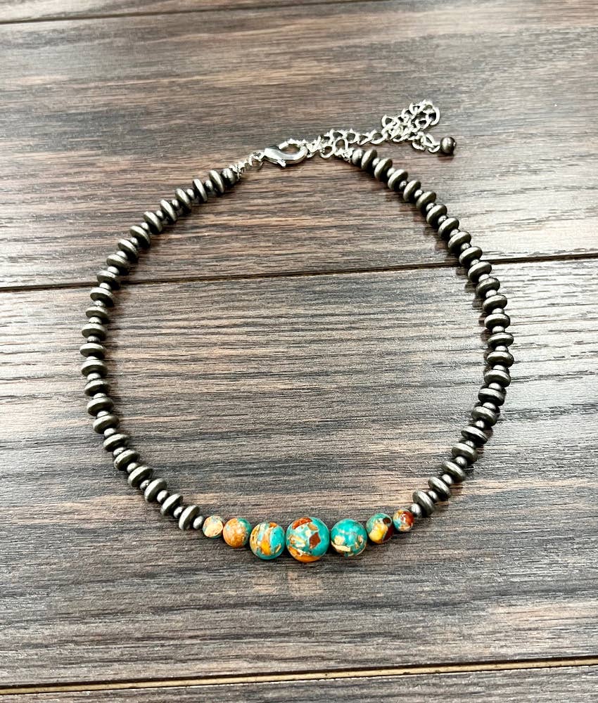 Handmade Navajo Style Multicolor Gemstone Necklace 15 to 20 Inch Adjustable Extender