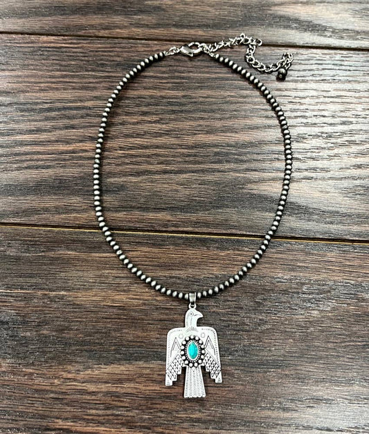 Navajo Thunderbird Turquoise Beaded Necklace, Native American Necklace, Ships in Gift Box