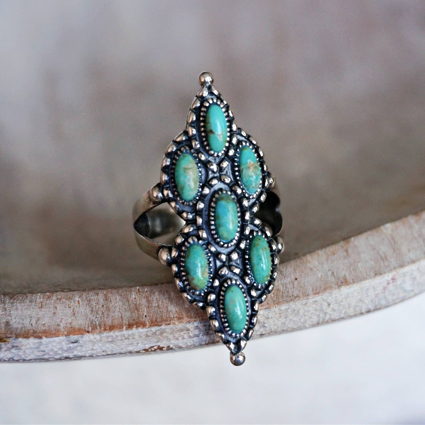 Native American Turquoise Elegance: Adjustable Antique Sterling Silver Ring, Gift Box