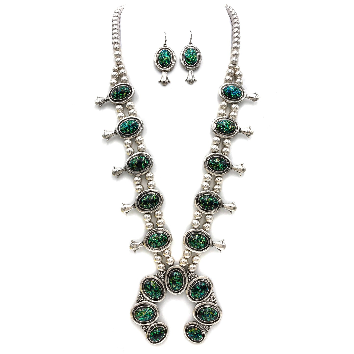 Squash Southwestern Blossom Glittering Seraphinite Necklace and Earrings Set