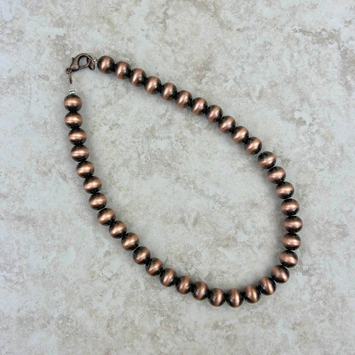 Navajo Style Faux COPPER Pearl Bead Choker Necklace 15 Inch Length, 10mm Beads