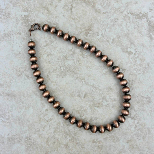 Navajo Style Faux COPPER Pearl Bead Choker Necklace 15 Inch Length, 10mm Beads