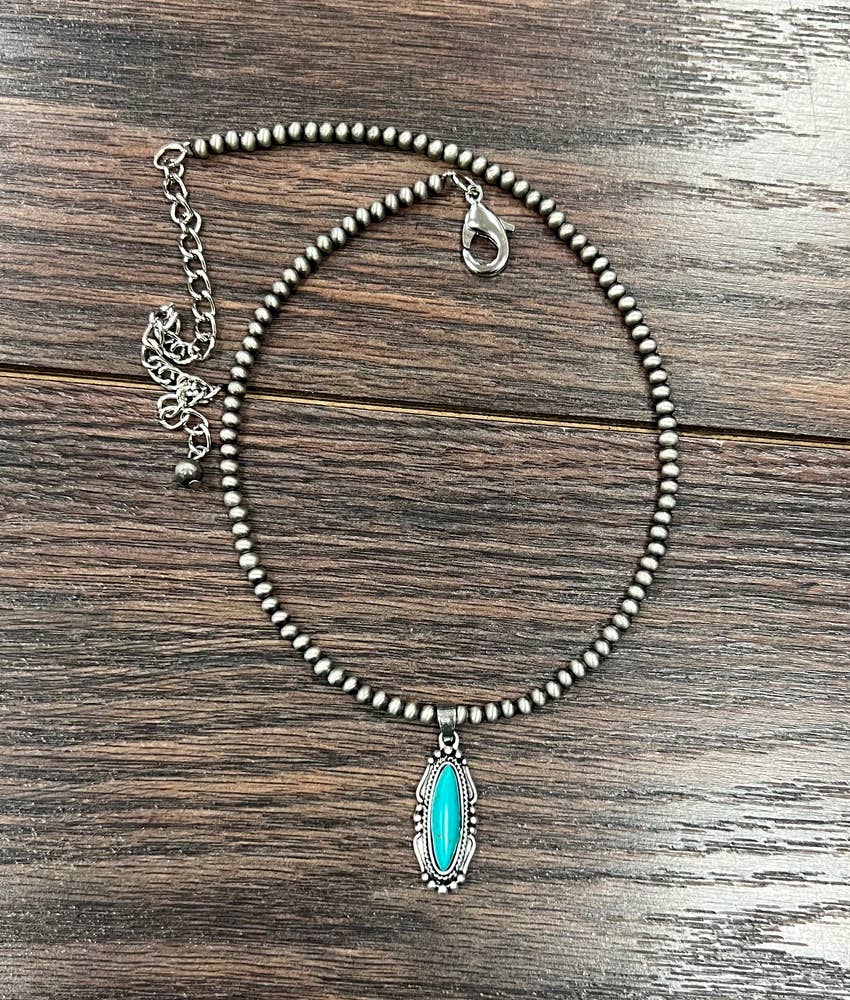 Turquoise Navajo Style Bead Necklace 15 To 20 Inches With 5 Inch Extender