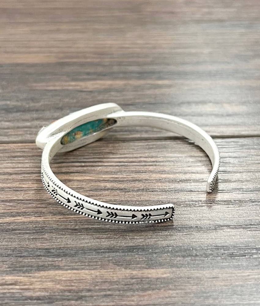 Natural Gemstone Cuff Bracelet C Shaped Antique Plate